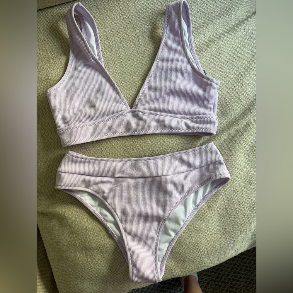 SHEIN Lilac Ribbed Swim Top